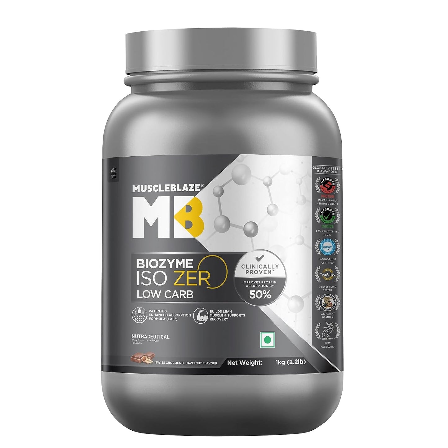 MuscleBlaze Biozyme Iso-Zero - Swiss Chocolate Hazelnut - 1kg