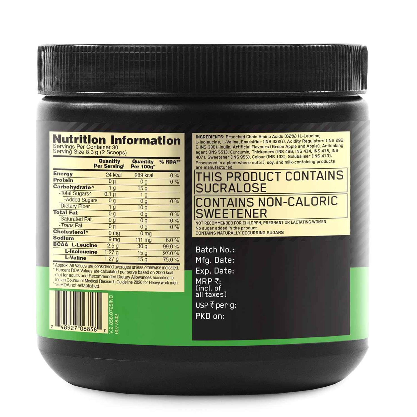 Optimum Nutrition Instantized BCAA 5000 Powder Green Apple 250g
