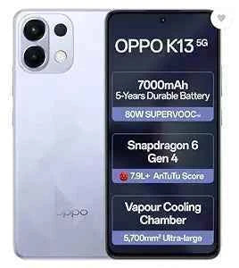 OPPO K13 5G with 7000mAh and 80W SUPERVOOC Charger in-The-Box, ICY Purple (8GB, 256GB)