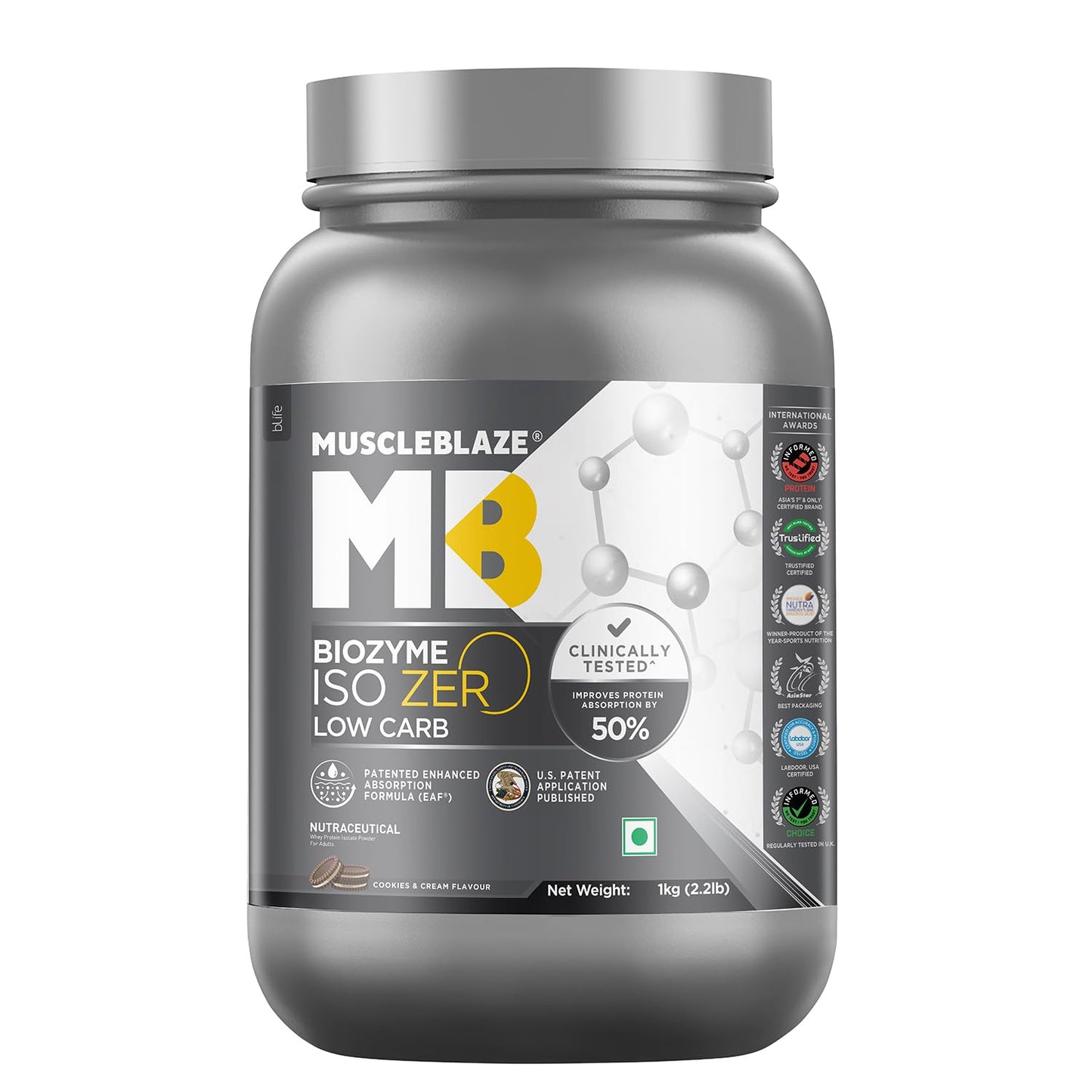 MuscleBlaze Biozyme Iso-Zero - Cookies & Cream - 1kg