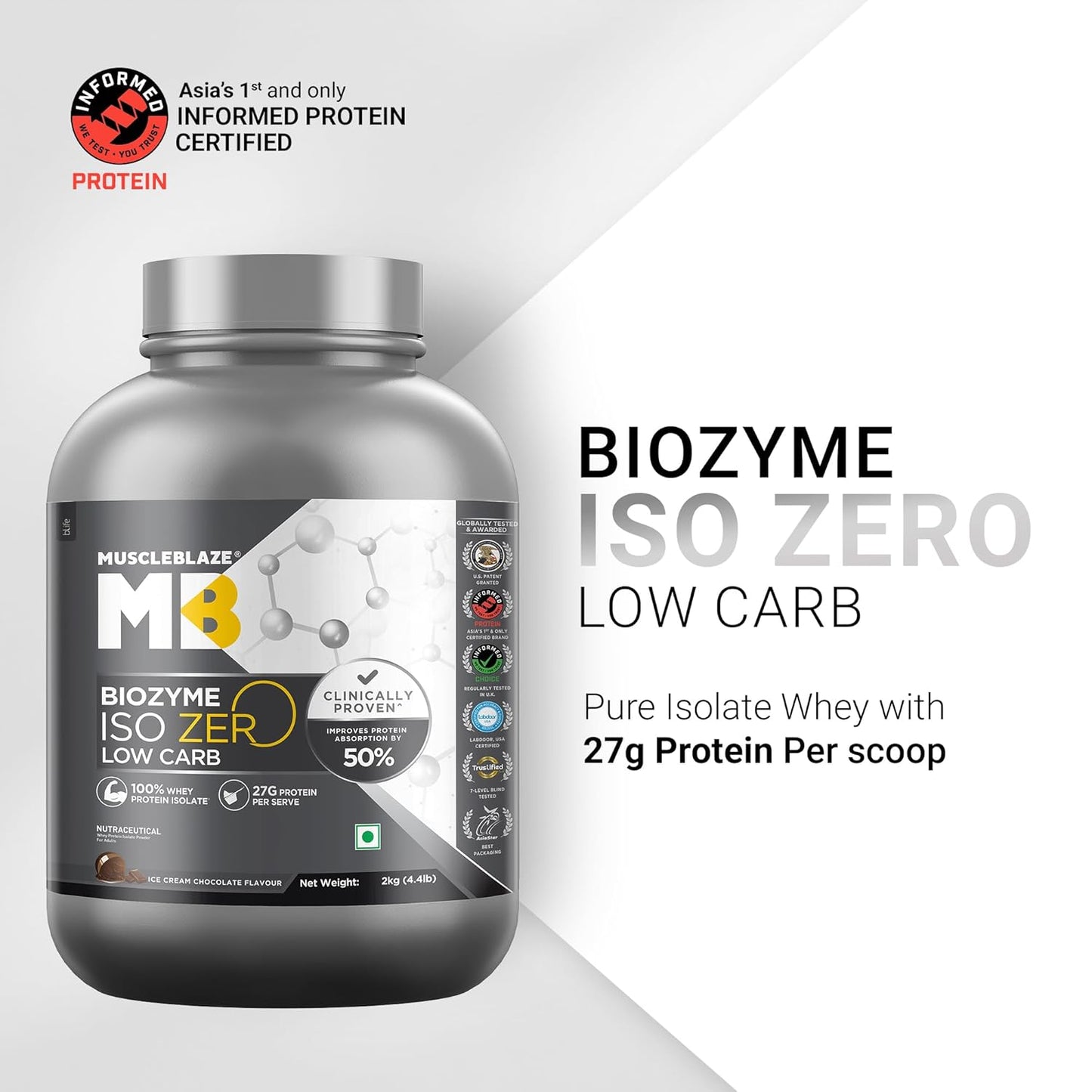 MuscleBlaze Biozyme Iso-Zero - Ice Cream Chocolate - 2kg