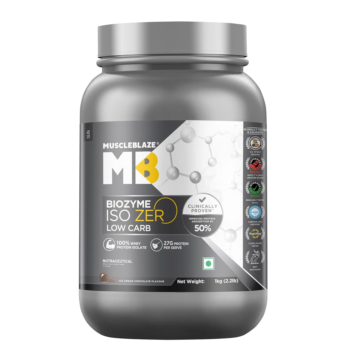 MuscleBlaze Biozyme Iso-Zero - Ice Cream Chocolate - 1kg