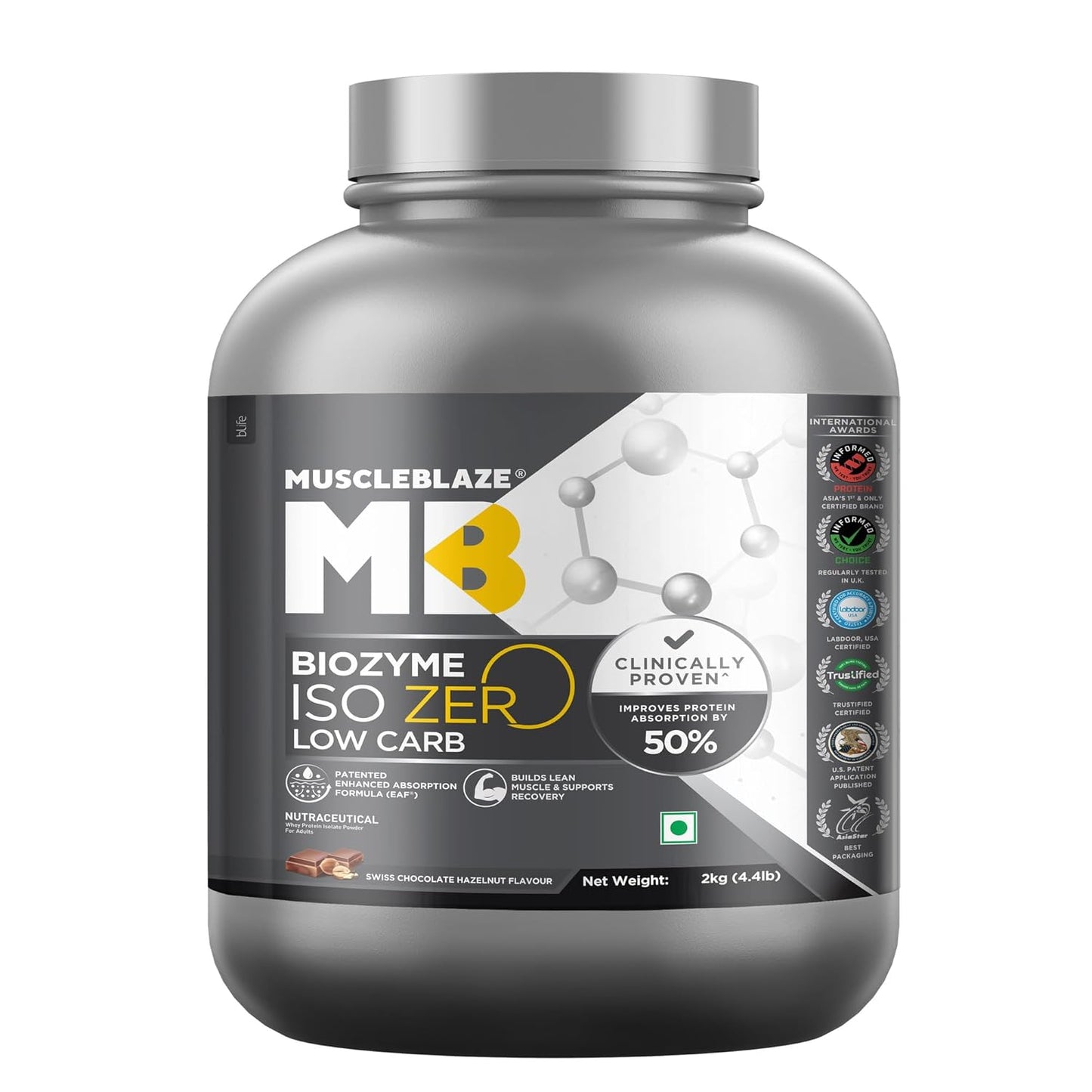 MuscleBlaze Biozyme Iso-Zero - Swiss Chocolate Hazelnut - 2kg