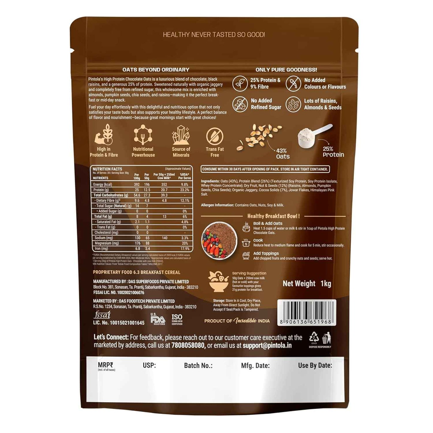 Pintola High Protein Chocolate Oats