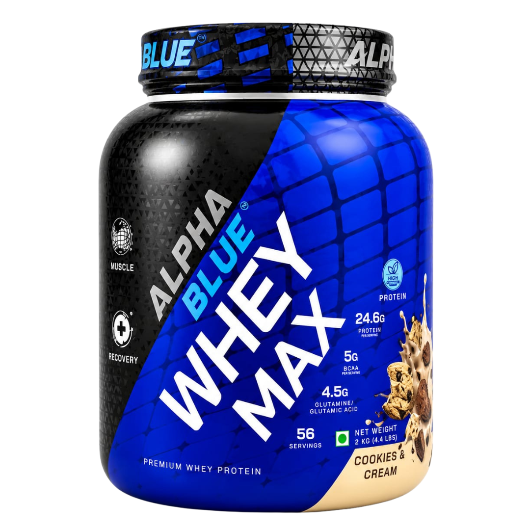 Alphablue Whey Max Protein 2kg jar in Cookies and Cream
