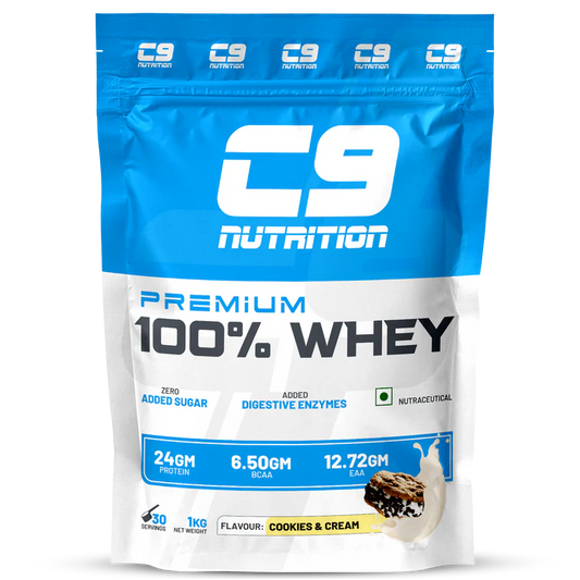 C9 Nutrition Premium 100% Whey Protein (1kg, 30 Servings) – Cookies & Cream