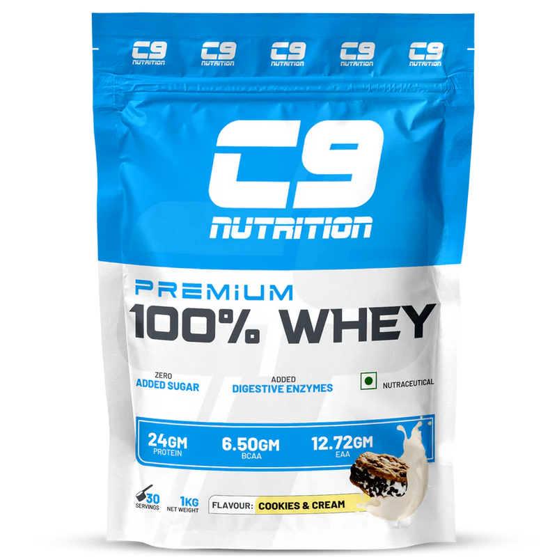 C9 Nutrition Premium 100% Whey Protein (1kg, 30 Servings) – Cookies & Cream