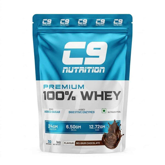 C9 Nutrition Premium 100% Whey Protein (1kg, 30 Servings) – Belgium Chocolate
