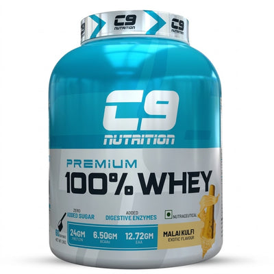 C9 Nutrition Premium 100% Whey Protein 2kg large pack in traditional Malai Kulfi flavor