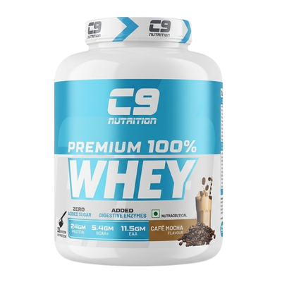 C9 Nutrition Premium 100% Whey Protein 2kg value pack in aromatic Cafe Mocha flavor