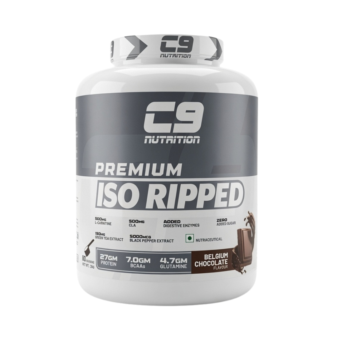 C9 Nutrition Premium ISO Ripped Whey Isolate 2kg value pack in rich Belgium Chocolate flavor
