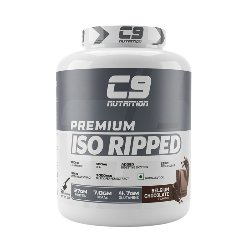 C9 Nutrition Premium ISO Ripped Whey Isolate 2kg value pack in rich Belgium Chocolate flavor
