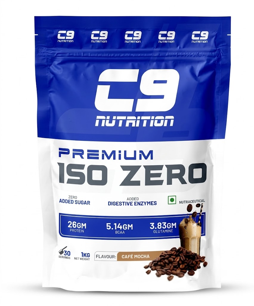 C9 Nutrition Premium ISO ZERO Whey Protein Isolate 1kg pack in Cafe Mocha coffee flavor