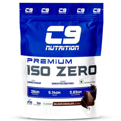 C9 Nutrition Premium ISO ZERO Whey Protein Isolate 1kg pouch in Belgium Chocolate flavor
