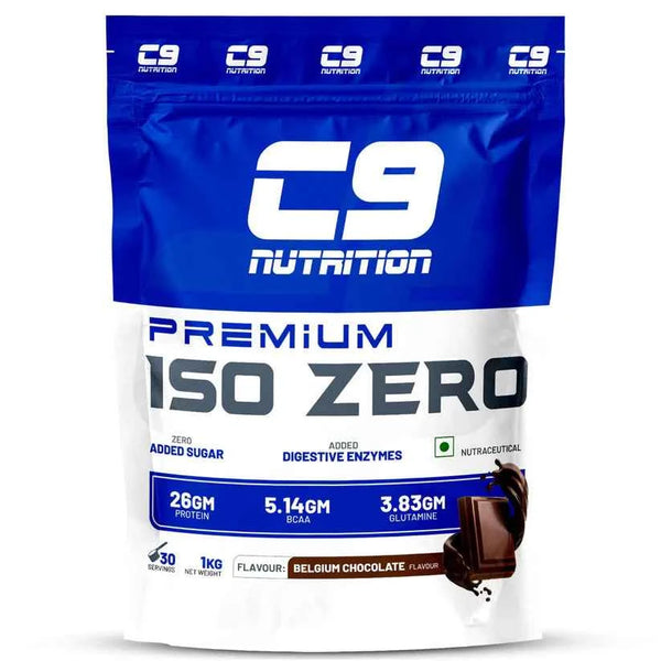 C9 Nutrition Premium ISO ZERO Whey Protein Isolate 1kg pouch in Belgium Chocolate flavor