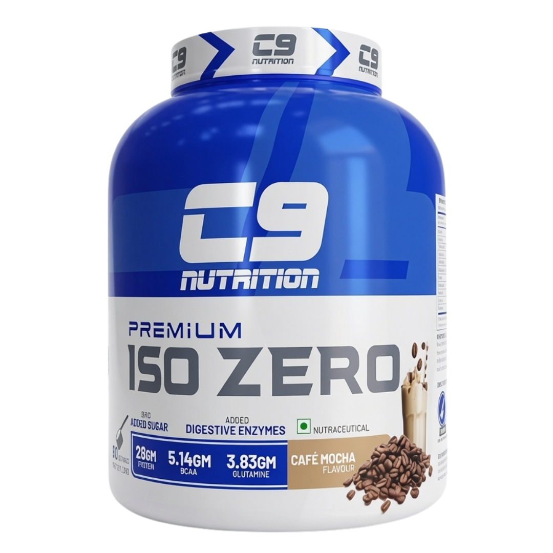 C9 Nutrition Premium ISO ZERO Whey Protein Isolate 2kg value pack in aromatic Cafe Mocha flavor