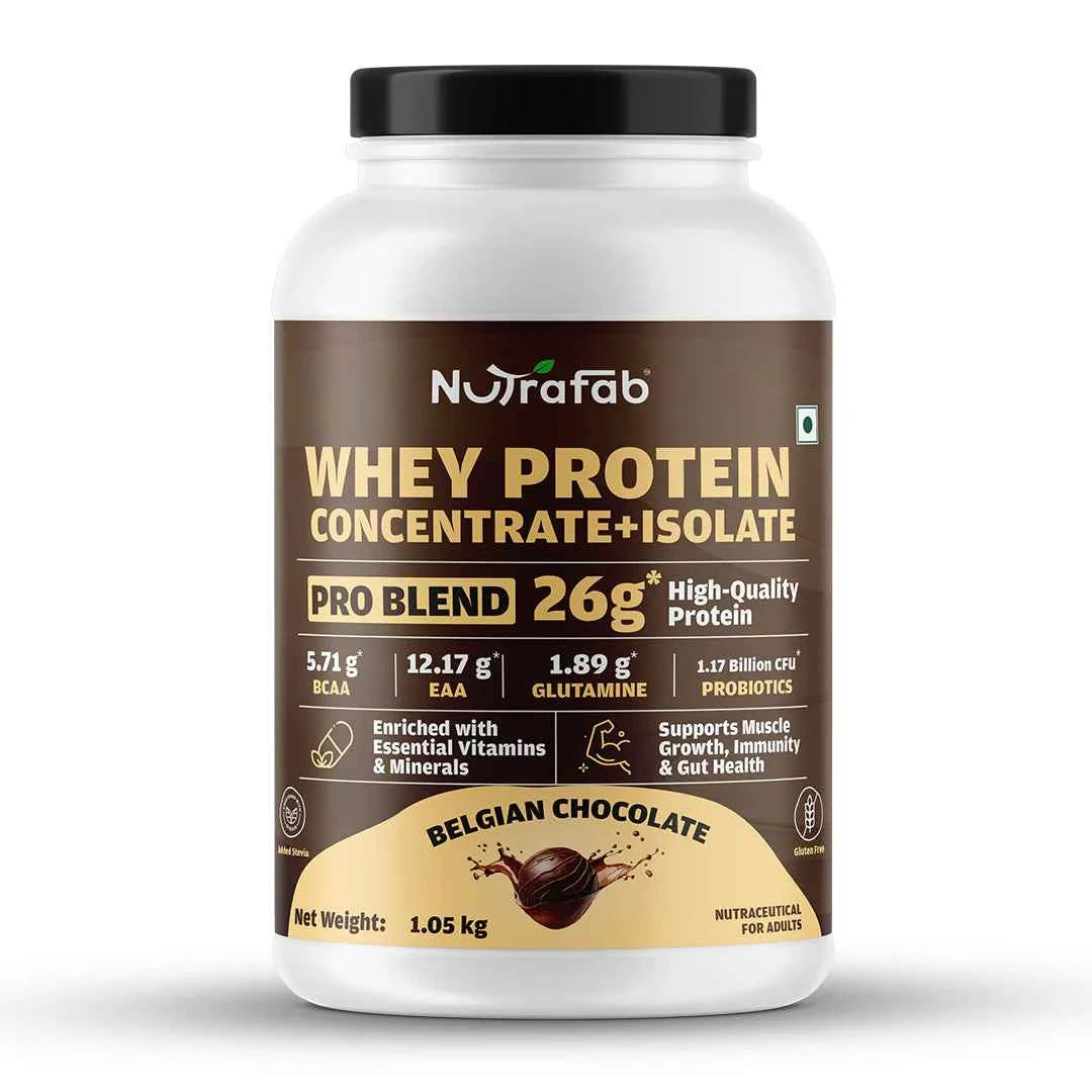 Nutrafab Whey Protein Concentrate & Isolate Pro Blend - 1.05 Kg | Belgian Chocolate Flavour