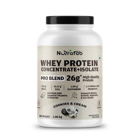 Nutrafab Whey Protein Concentrate & Isolate Pro Blend - 1.05 Kg | Cookies & Cream Flavour